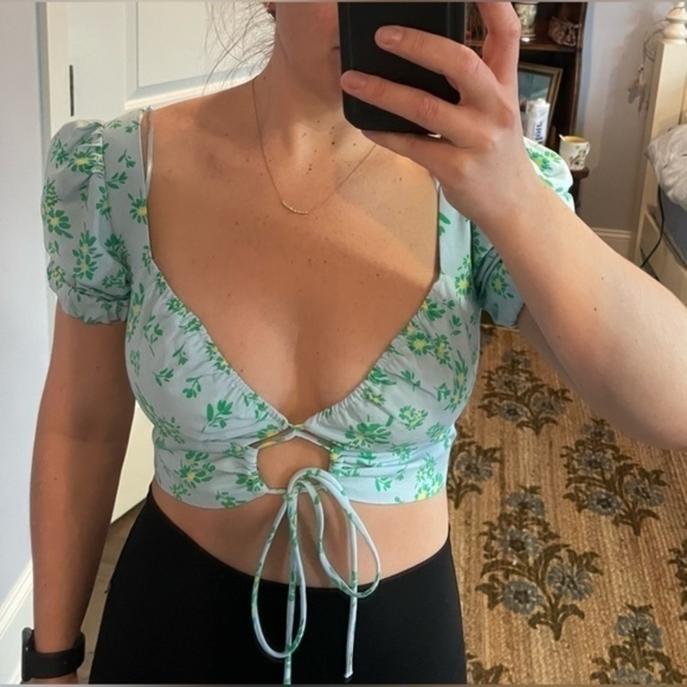Zara Linen Blend Floral Crop Top - Picture 5 of 11